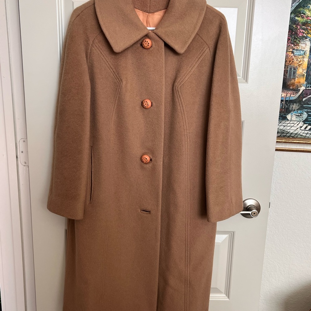 Gorgeous Vintage Brown Beige Wool Pea Coat with Decorative Buttons